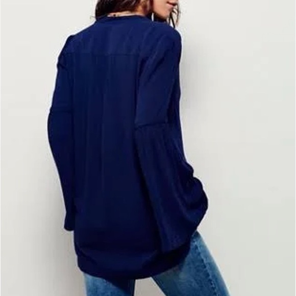 Free People Easy Girl Bell Sleeve Tunic Navy - Picture 2 of 10